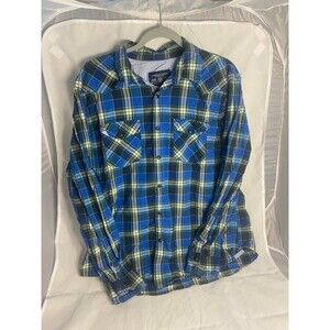 American Eagle Shirt Mens Large Plaid Blue Green Button Up